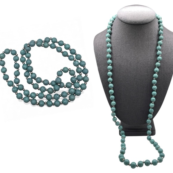 ❤️ Vintage Marbled Turquoise Long Beaded Necklace - Picture 1 of 7